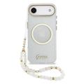 Husă cu curea iPhone Air Guess IML Glitter Script - Compatibilă cu MagSafe - Transparentă