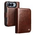 Husă Piele Portofel iPhone Fold - Qialino Classic - Maro Închis