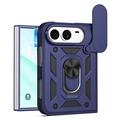 Husă Hibridă iPhone Duo cu Inel Rotativ cu Ecran pentru Cameră - Albastru