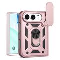 Husă Hibridă iPhone Duo cu Inel Rotativ cu Ecran pentru Cameră - Auriu Roze