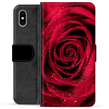 Husa portofel premium pentru iPhone X / iPhone XS - Trandafir