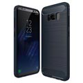 Husă TPU Periată Samsung Galaxy S8 - Fibră De Carbon - Albastru Închis