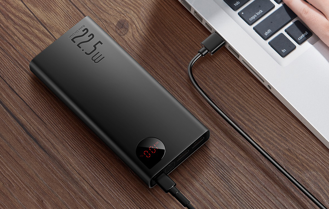 Baseus Adaman Metal Digital Display Power Bank 10000mAh cu cablu USB-C - negru