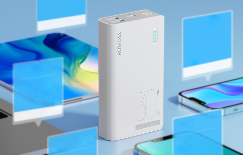 Romoss Sense 4S Pro 10000mAh/30W Power Bank - 2xUSB-A, USB-C - Alb