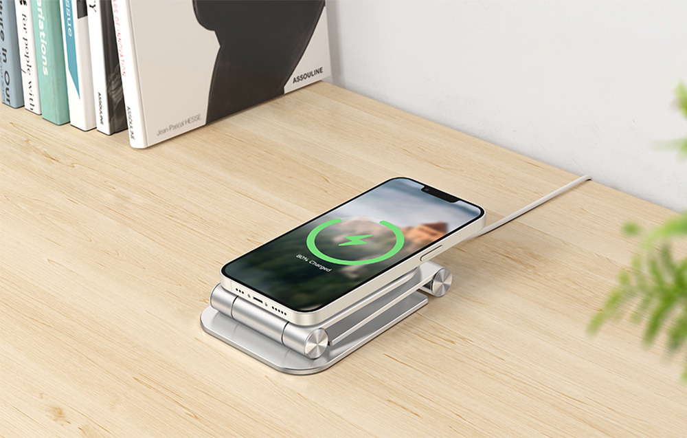 iPhone 12/13/14/15 Omoton MS02 Suport / Stand pentru încărcător MagSafe - Argintiu