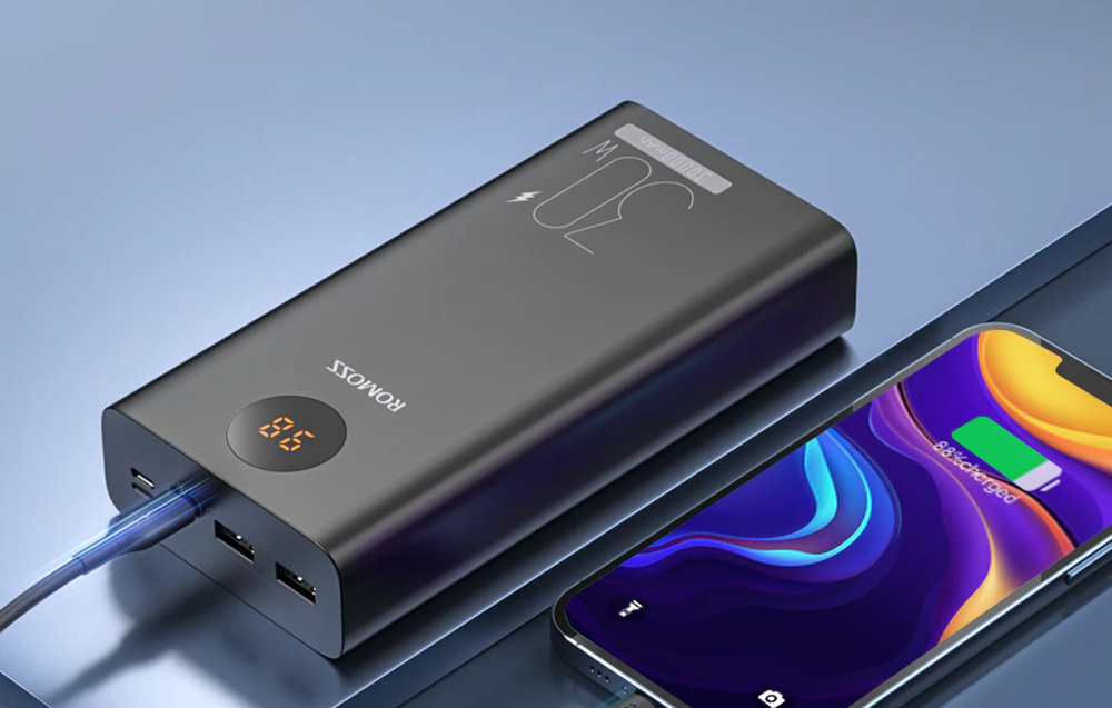 Romoss PEA30 Power Bank 30000mAh - USB-C, porturi USB - negru