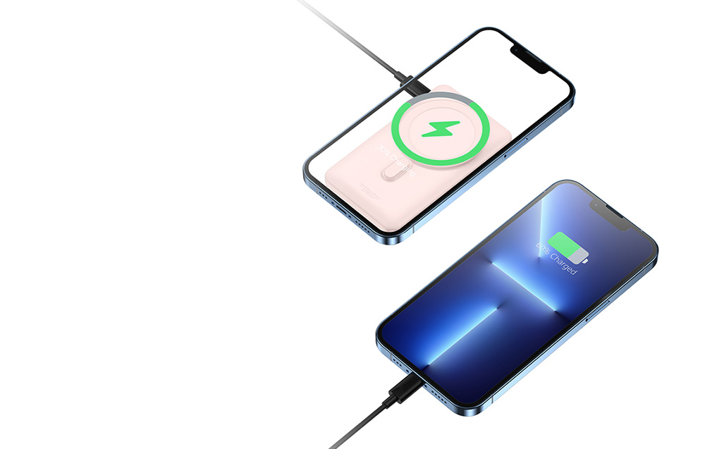 Baseus Magnetic Wireless Power Bank 10000mAh - USB-C 20W, compatibil MagSafe - roz
